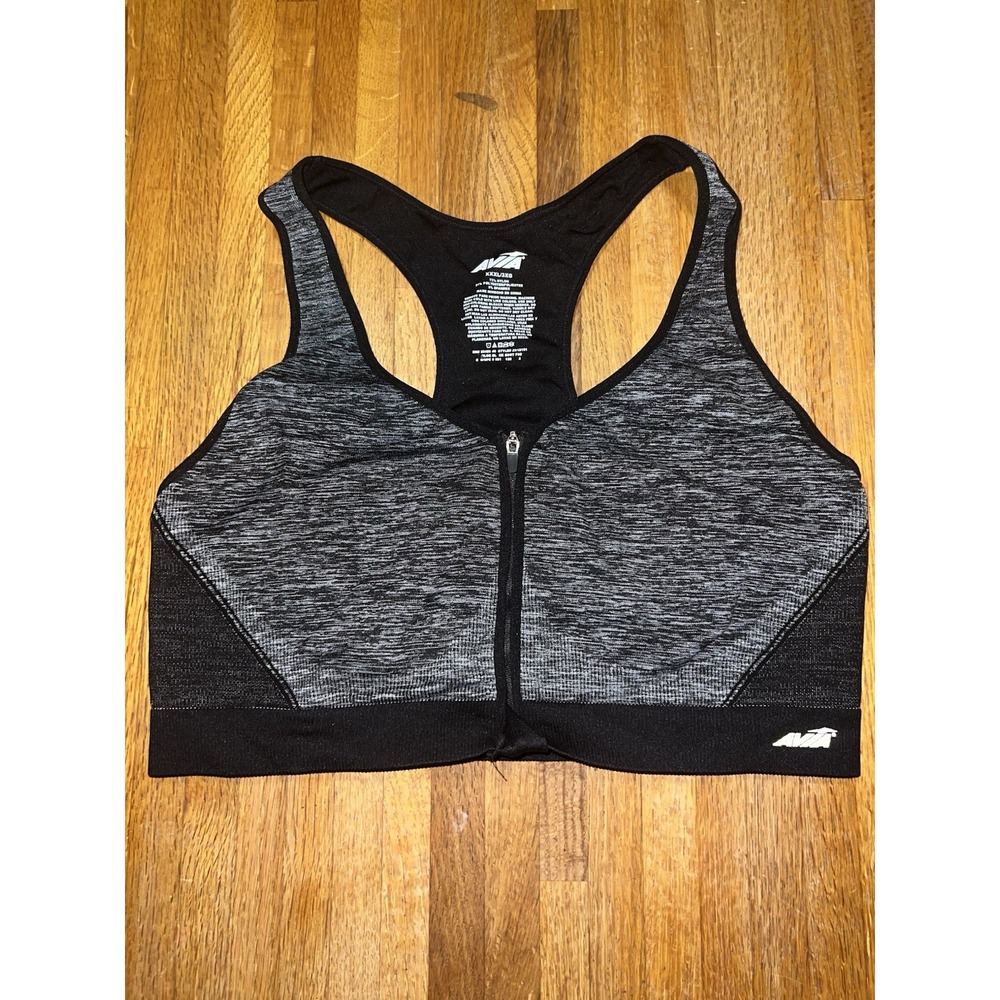 Avia Women 3XL Black Gray Racerback Wireless Zip Front Active Gym Sport Bra